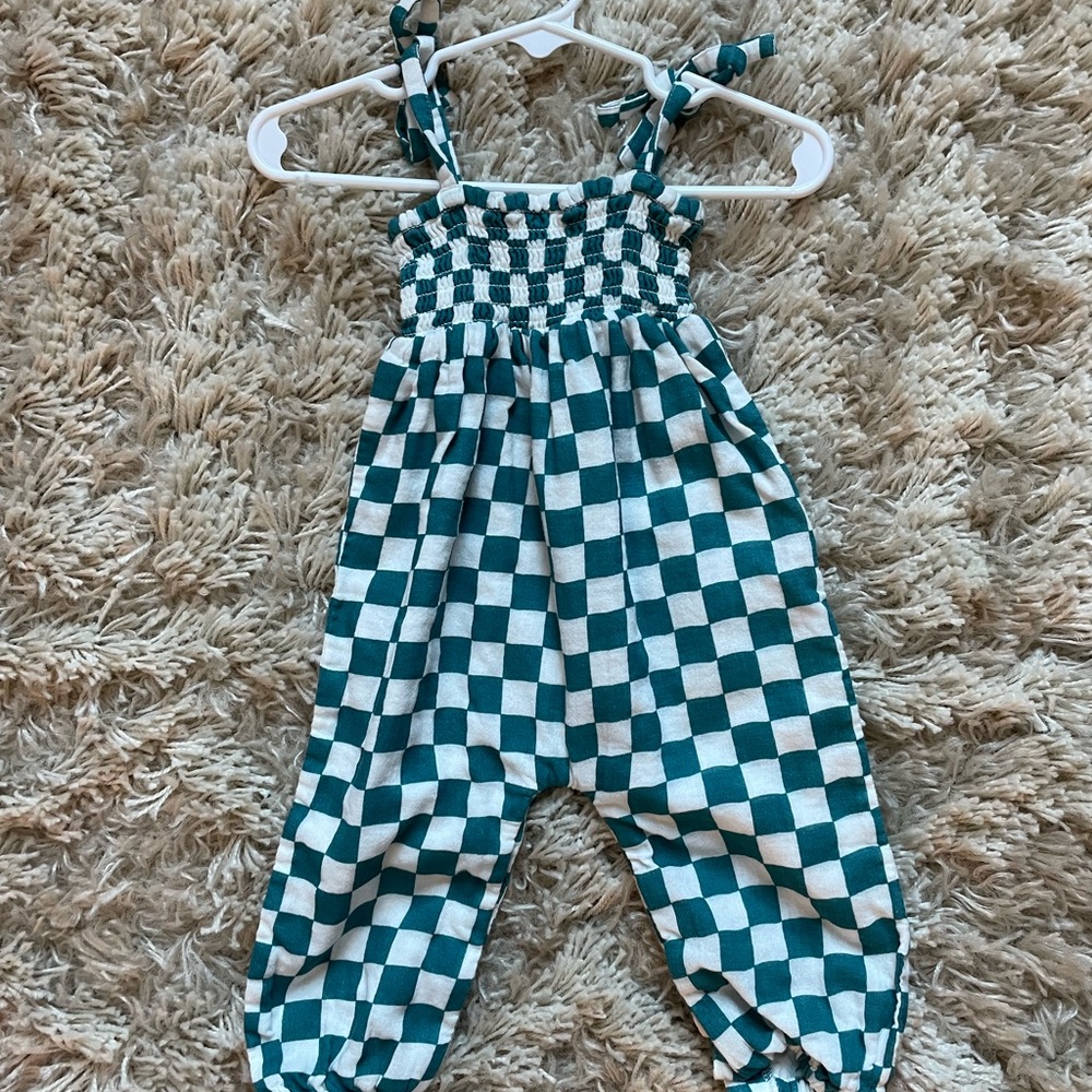 Spearmint Baby green checkerboard overall